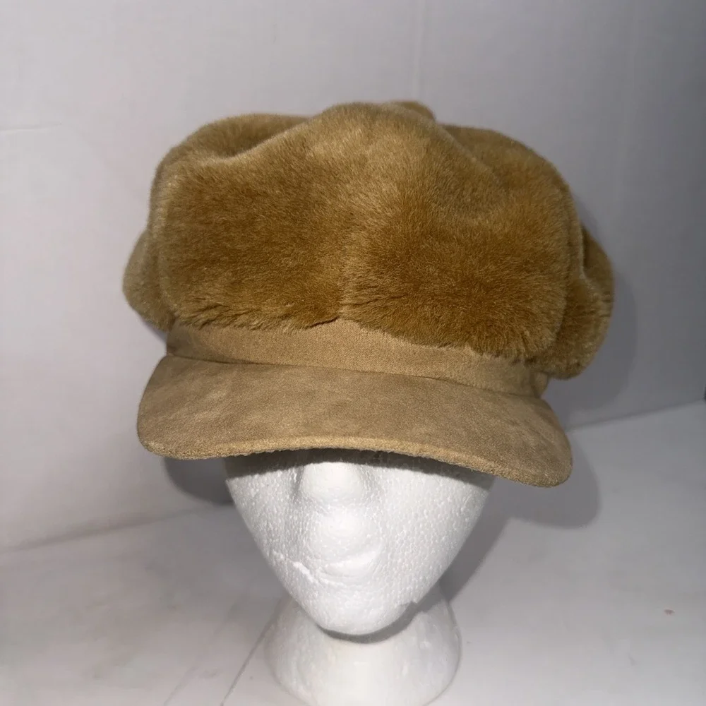 Vintage 90s Y2K‎ Puffy Plush Velour Cabbie Cap Baker Boy Newsboy Hat